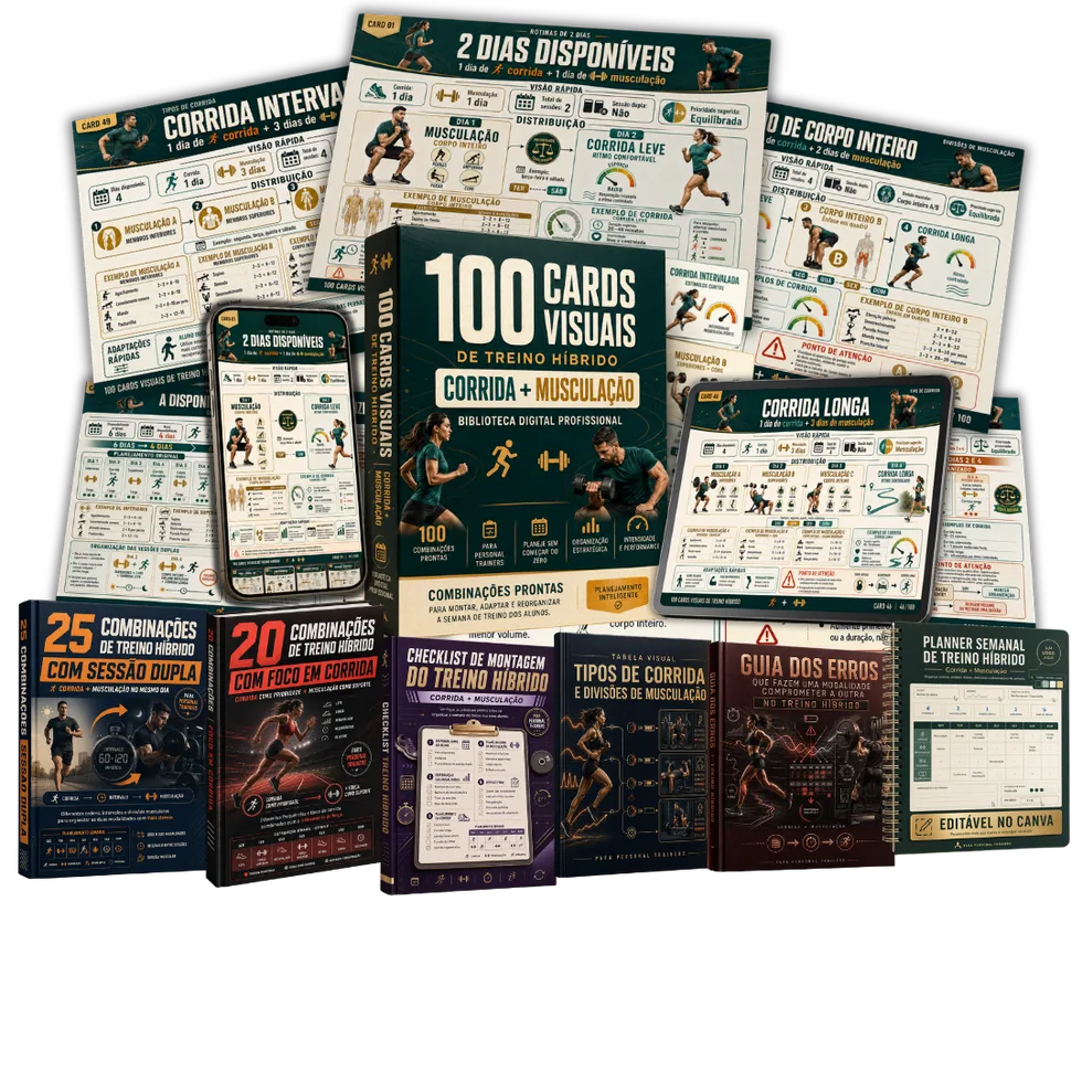 Mockup dos +100 Cards Visuais de Treino Híbrido